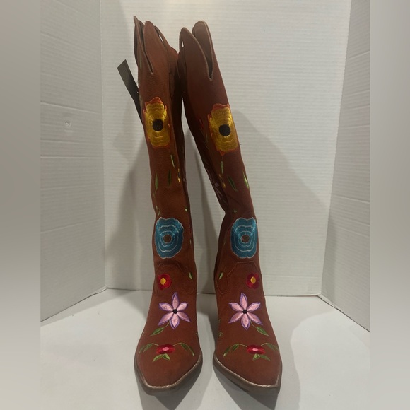 Dingo Flower Power Suede Embroidered Western Boots Womens Size 9.5 NEW! - Picture 7 of 13